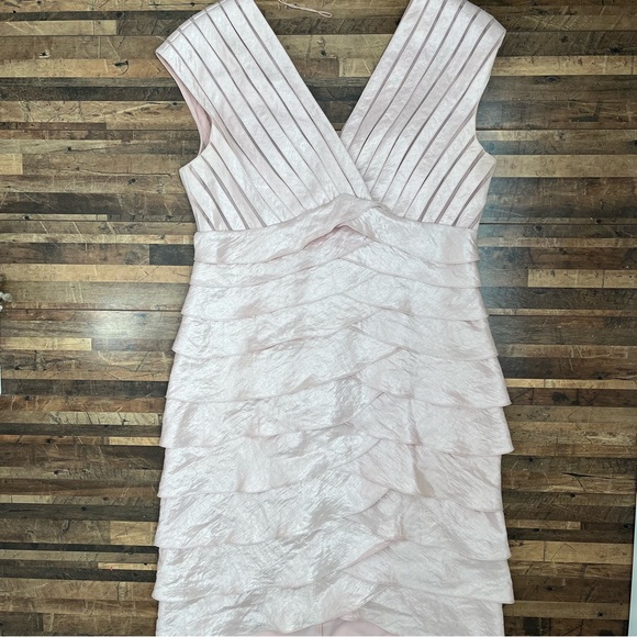 Adrianna Papell V-Neck Tiered Sleeveless Cocktail Dress Pink Sz 14 - Picture 15 of 16